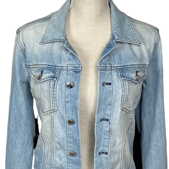 BLK DNM  Blue Denim Black Fringe Jean Jacket Size Small - Picture 5 of 16
